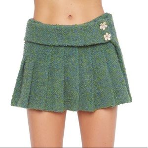 Danielle Guizio Tweed Pleated Mini Skirt